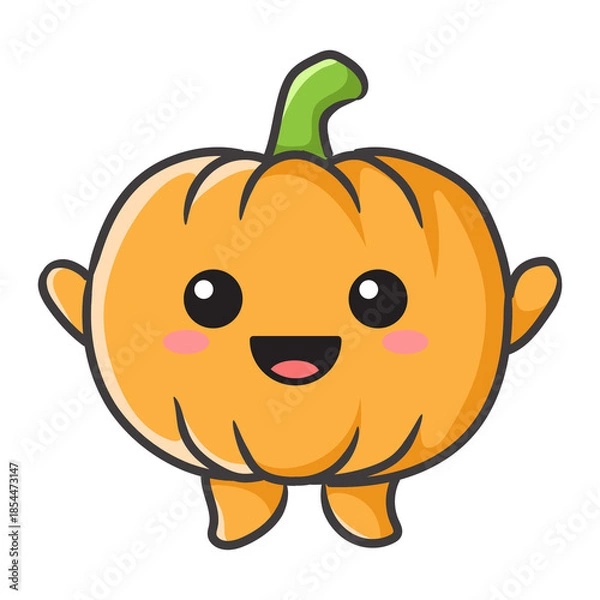 Obraz Cute Pumpkin Cartoon Character Illustration In Kawaii Style Vector PNG Image