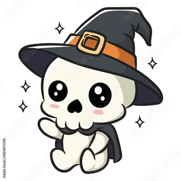Obraz Cute Cartoon Skeleton Wearing Witch Hat For Halloween Vector PNG Image