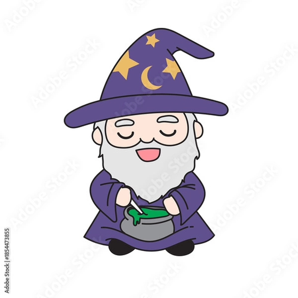 Obraz Cute Wizard Cartoon Character With A Potion Vector PNG Image