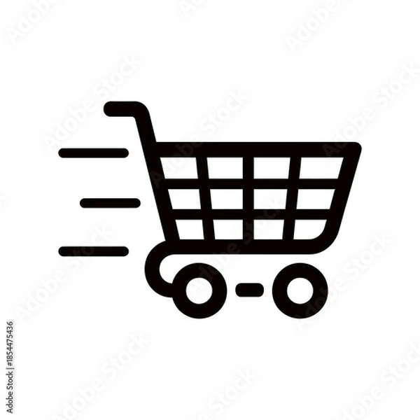 Obraz black shopping cart icon with motion lines moving fast