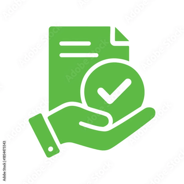 Obraz Green hand holding document with check mark
