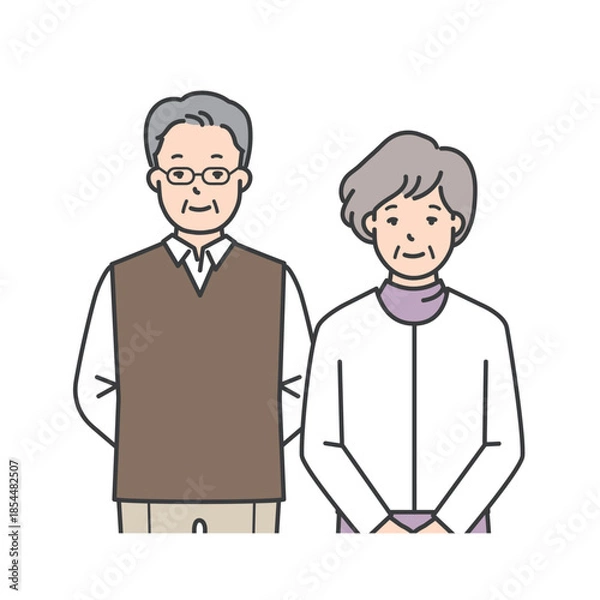 Fototapeta 高齢者夫婦のイラストベクター素材