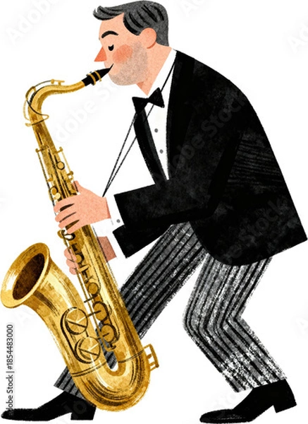 Obraz 색소폰을 연주하는 재즈 연주자 일러스트