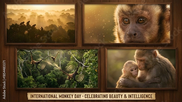 Obraz Celebrating beauty and intelligence on international monkey day, featuring a collage of stunning monkey photos displayed in frames