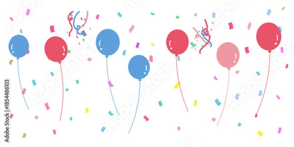 Obraz カラフルな風船と紙吹雪のフレーム　ベクター背景素材　パーティー