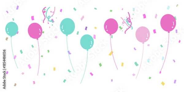 Obraz カラフルな風船と紙吹雪のフレーム　ベクター背景素材　パーティー