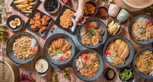 Obraz Summer lunch served on the wooden table.