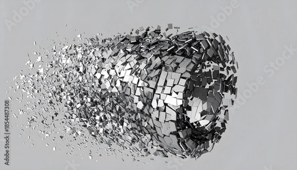 Fototapeta Metallic Sphere Shattering Into Tiny Pieces