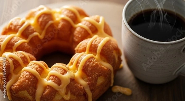 Obraz 濃厚チーズソースのオールドファッションドーナツとコーヒーのセット