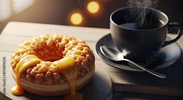 Obraz 濃厚チーズソースのオールドファッションドーナツとコーヒーのセット