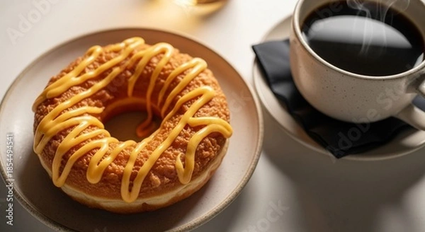 Obraz 濃厚チーズソースのオールドファッションドーナツとコーヒーのセット