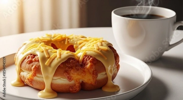 Obraz 濃厚チーズソースのオールドファッションドーナツとコーヒーのセット