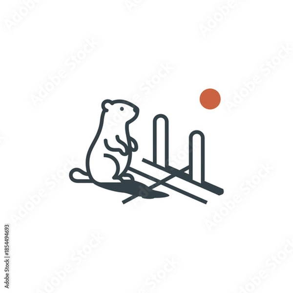 Obraz Groundhog day shadow line art bold outline groundhog on platform rectangle vector illustration