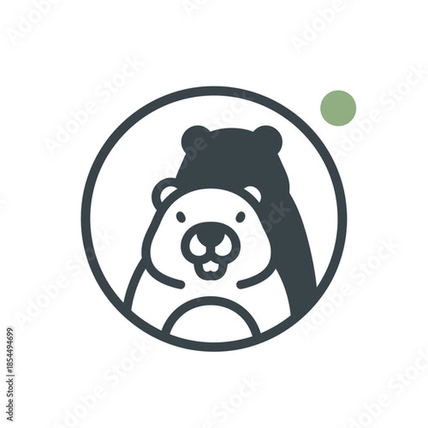 Obraz Groundhog day shadow line art bold outline groundhog holding tiny flag vector illustration