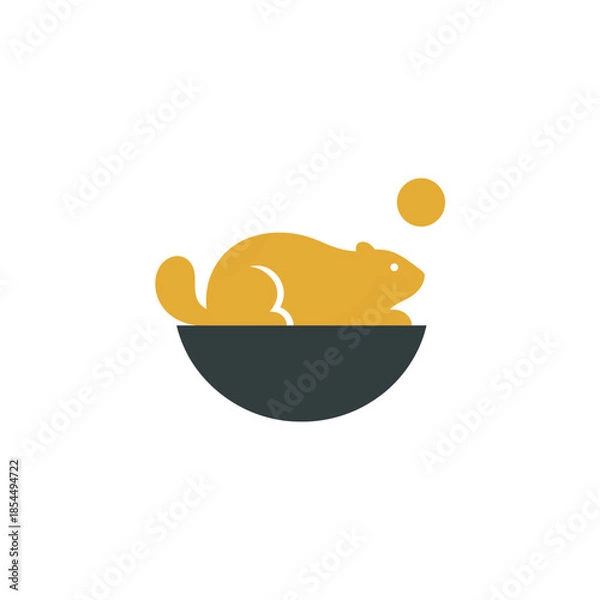Obraz Groundhog day shadow icon with groundhog holding mug with steam puff vector illustration