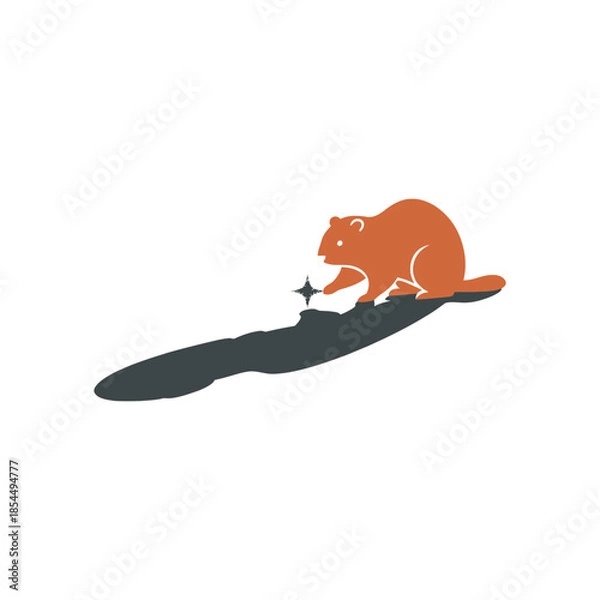 Obraz Groundhog day shadow icon with groundhog silhouette and circular shadow vector illustration