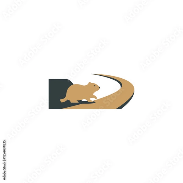 Obraz Groundhog day shadow icon with groundhog holding small blank flag vector illustration