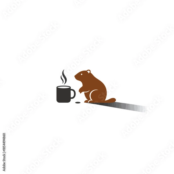 Obraz Groundhog day shadow icon with groundhog emerging from rounded square burrow vector illustration