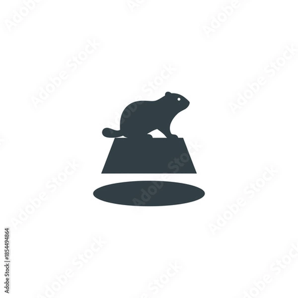 Obraz Groundhog day shadow icon with groundhog and sunrise disk behind hill vector illustration