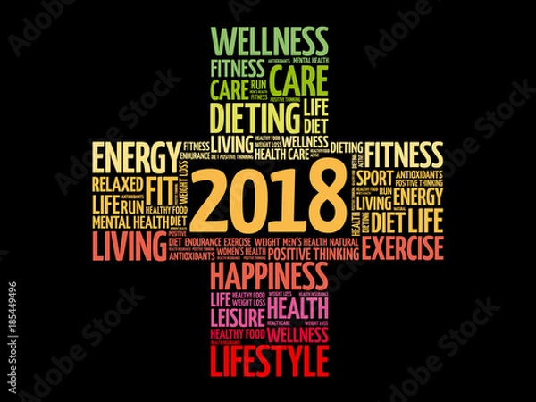Fototapeta 2018 Goals Health word cloud, health cross concept