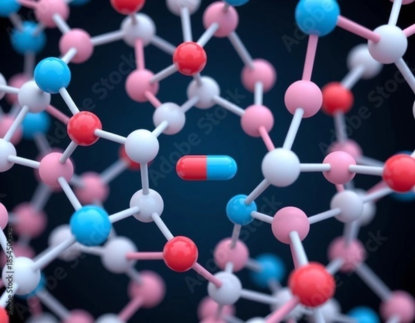 Fototapeta Molecular Structure Medication Against Dark Background