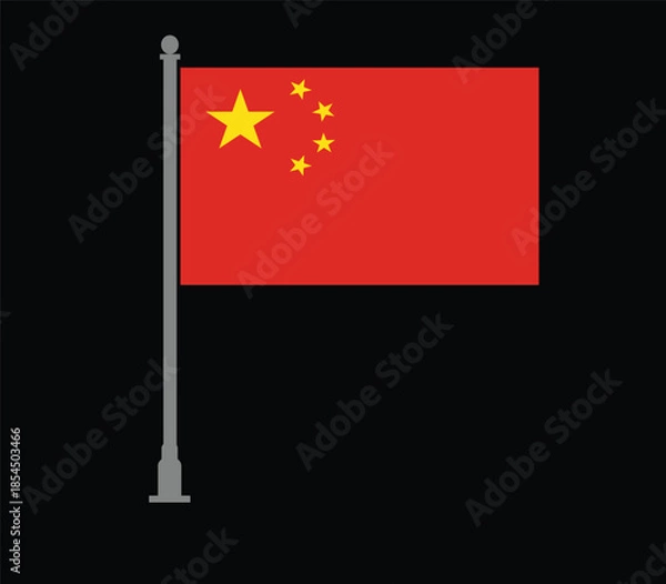Fototapeta China flag on flagpole simple 