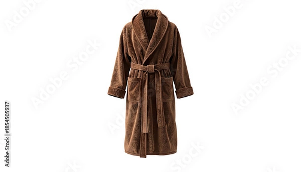 Obraz Plush, brown terrycloth bathrobe, front view, isolated against black background