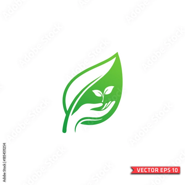 Obraz Hand Holding Plant Leaf Icon Logo
