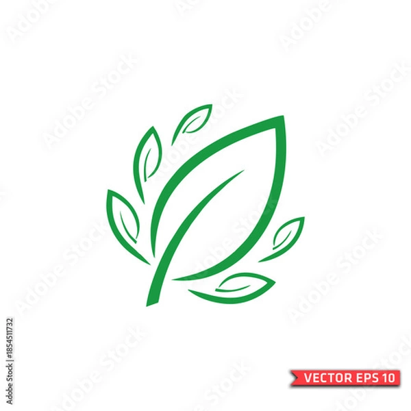 Obraz Green Leaf with Growing Foliage Logo for Eco-Friendly Growth Concept