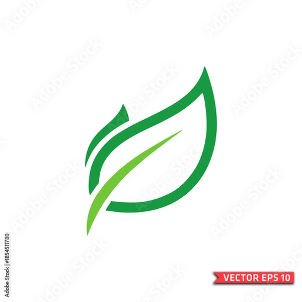 Obraz Minimalist Green Leaf Logo with Elegant Curved Lines for Eco Concept