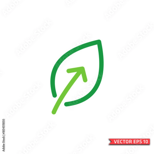 Fototapeta Green Leaf with Arrow Symbol for Eco Growth and Sustainability