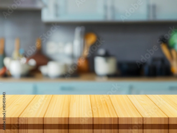 Obraz wooden table with blurred kitchen background