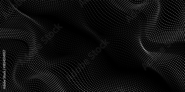 Obraz Dot white black wave technology texture background. Abstract big data digital concept. 3d rendering.