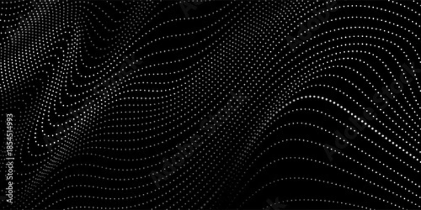 Obraz Dot white black wave technology texture background. Abstract big data digital concept. 3d rendering.