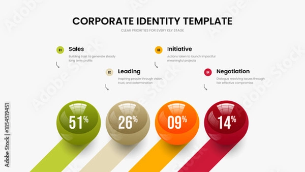 Fototapeta Enterprise Briefing Four Step Diagram Slideshow Layout. Simple Plan Frame Template Vector Illustration. Elegant Insight 4 Option Chart Slide Design.
