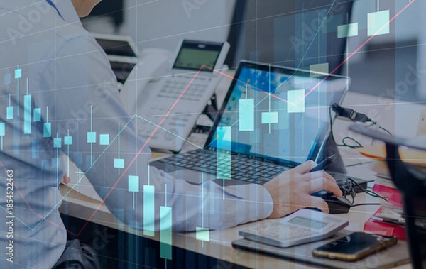 Fototapeta ビジネスシーン、金融データと株価チャートのイメージ