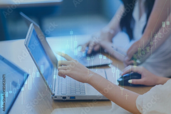 Fototapeta 株価チャートの分析　投資イメージ