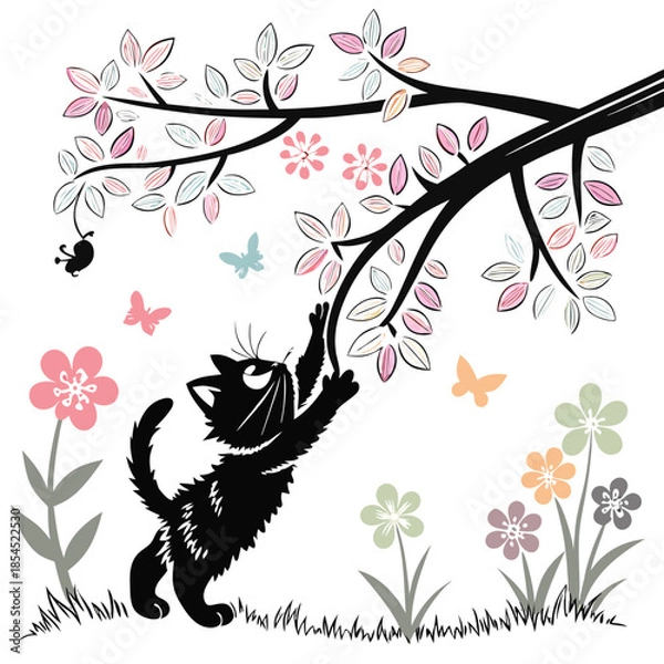 Obraz cat and flowers