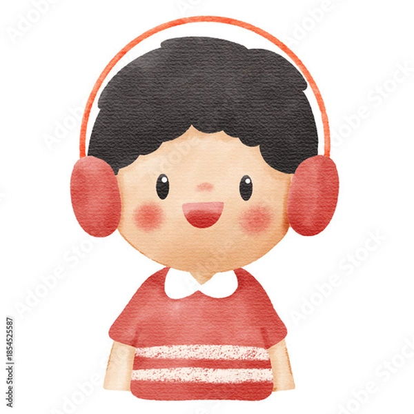 Fototapeta Watercolor Illustration of Cute Smiling Little Boy