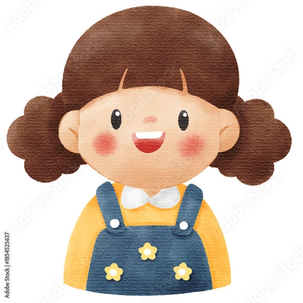 Fototapeta Watercolor Illustration of Cute Smiling Little Girl Character