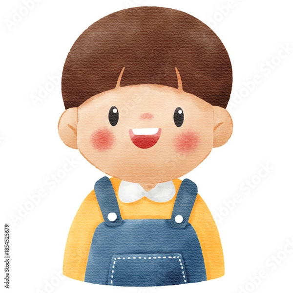 Fototapeta Watercolor Illustration of Cute Smiling Little Boy