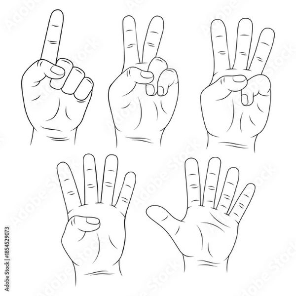 Obraz human hand outline illustration with gesture vector set