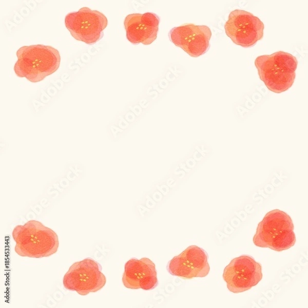 Obraz シンプルなお花の赤い水彩フレーム