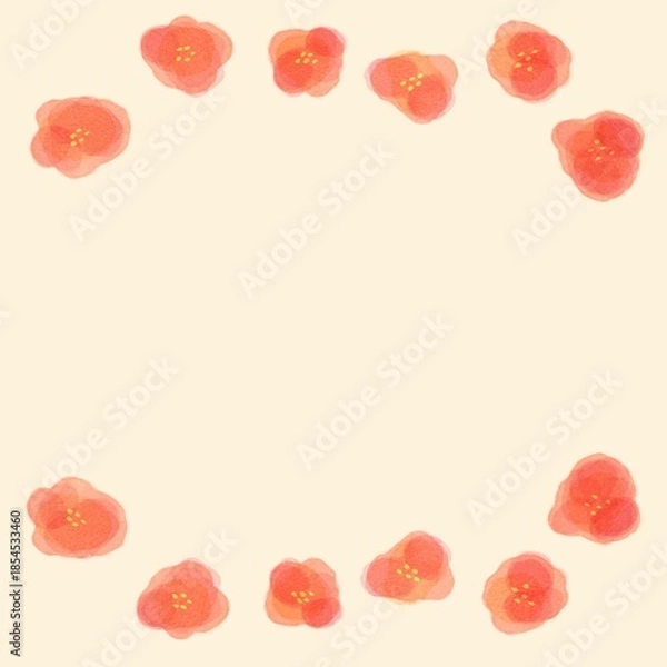 Obraz シンプルなお花の赤い水彩フレーム