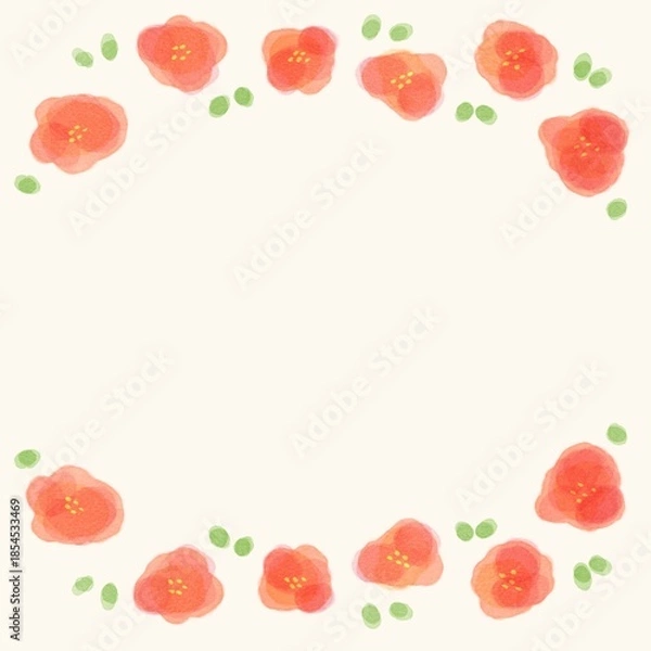 Obraz シンプルなお花の赤い水彩フレーム