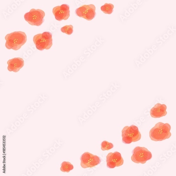 Obraz シンプルなお花の赤い水彩フレーム