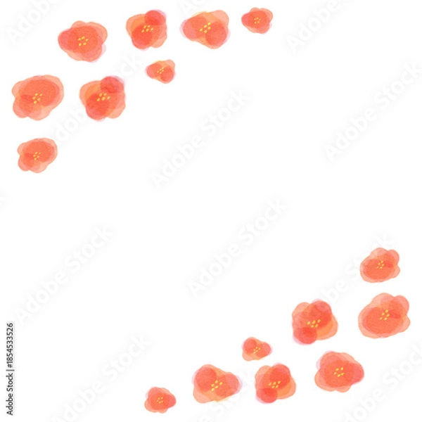 Obraz シンプルなお花の赤い水彩フレーム