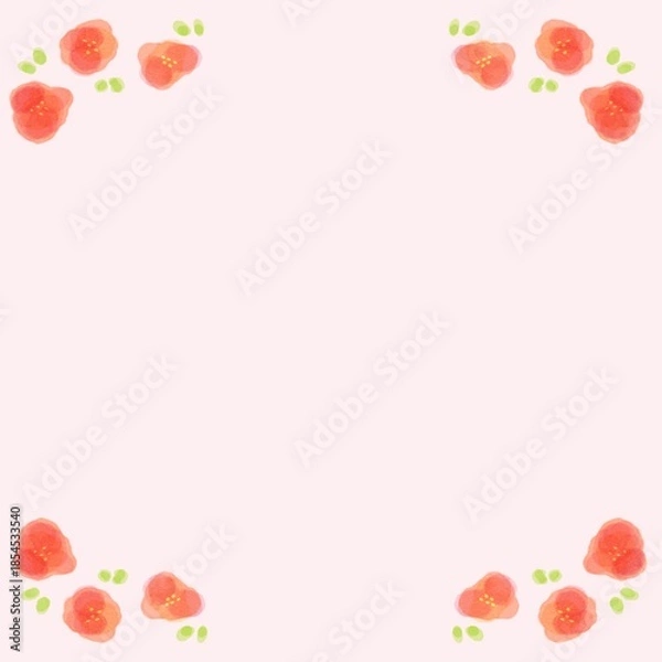 Obraz シンプルなお花の赤い水彩フレーム