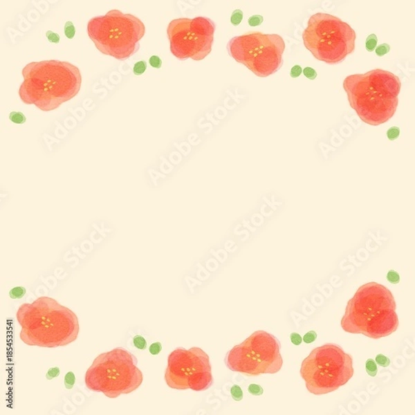 Obraz シンプルなお花の赤い水彩フレーム