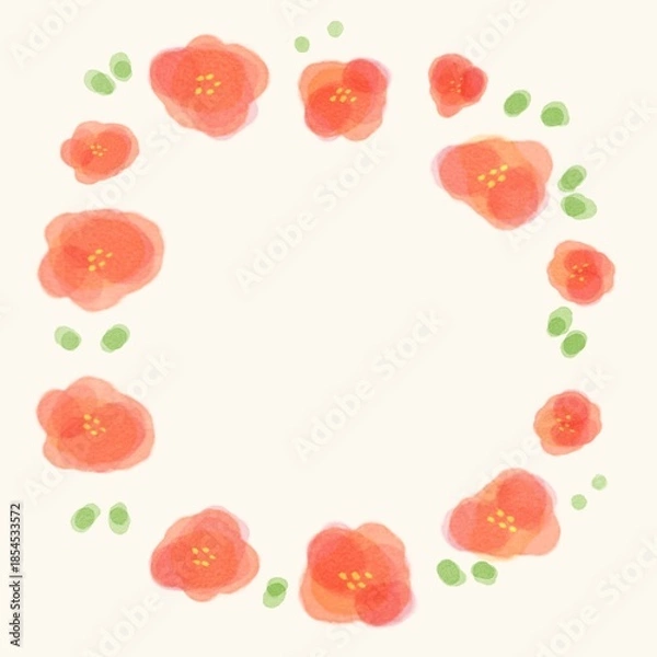 Obraz シンプルなお花の赤い水彩フレーム